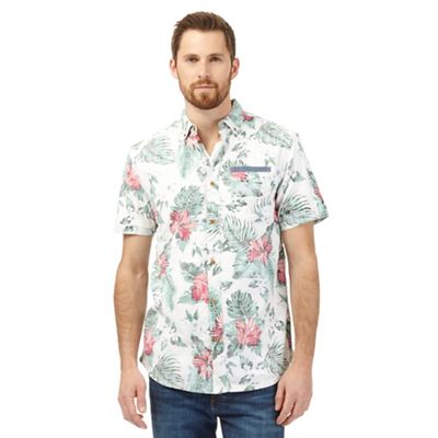 Mantaray Multi-coloured tropical print shirt and white t-shirt set